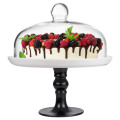 Black Footed Pedestal Cake Stand and Clear Dome 25 cm