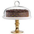 Gold Footed Pedestal Cake Stand and Clear Dome 25 cm
