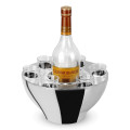 Vodka Bowl, includes 6 Glass Shot Glasses, Mirror Finish Stainless Steel 